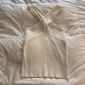 Cream Ribbed Cross Back Tank Top Soft Stretch Knit Size Large